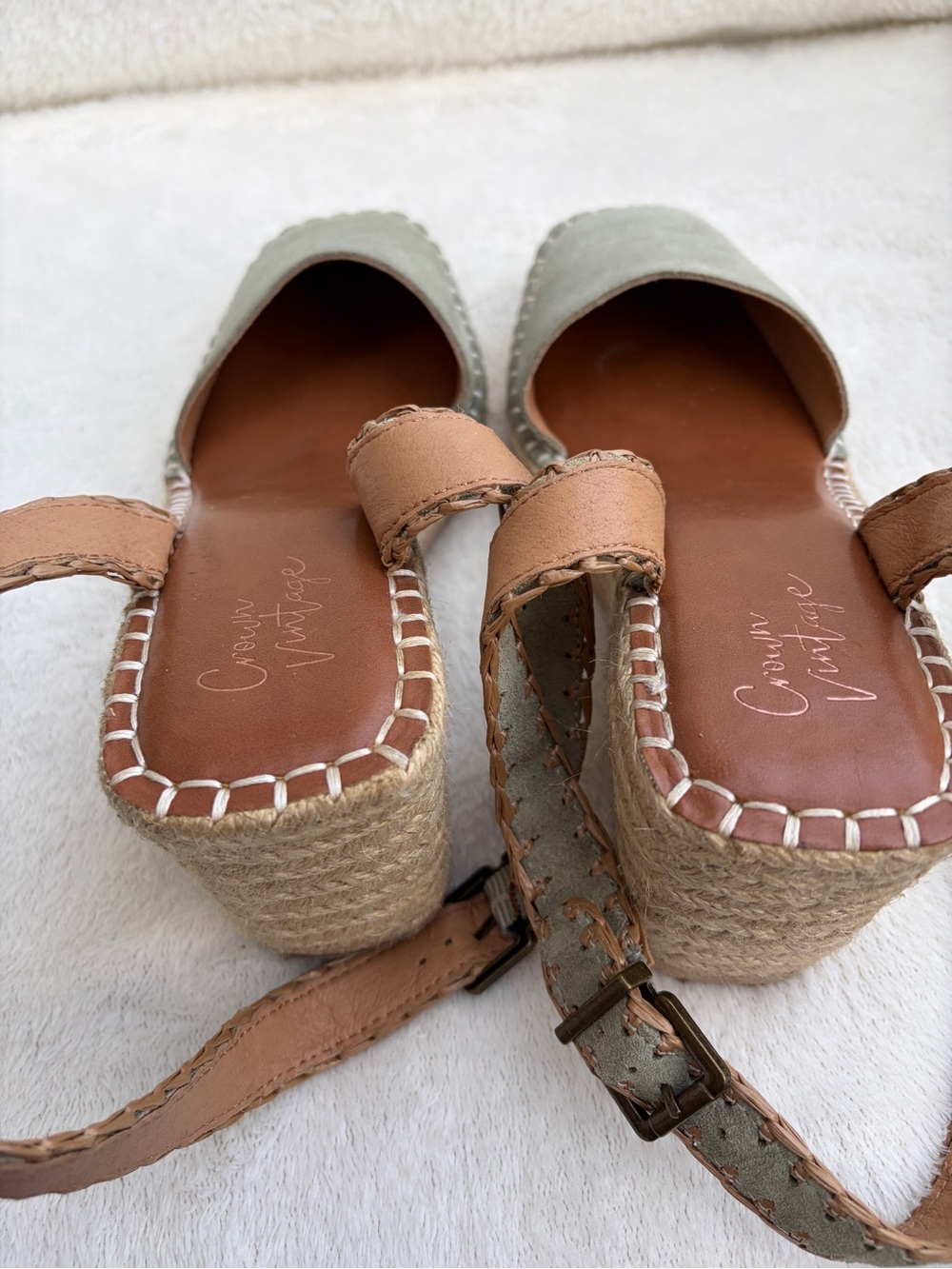 Crown Vintage Olive Green Espadrille Ankle-Strap Wedge - Picture 6 of 7